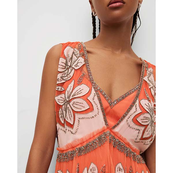 Allsaints Australia Womens Laia Embroidered Maxi Dress Orange AU95-726